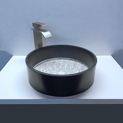 China 400*400*120mm Black Edge Glass Wash Basin With Drain Size 1.77 Inch for sale