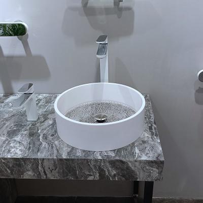 China Borda de mármore branco e vidro claro fundo de vidro lavatório taça lavatório de balcão à venda