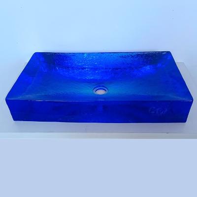 China Gelast glas badkamer wasbakken met hemelsblauwe kleur 40kg gewicht vaartuig wasbakken Te koop
