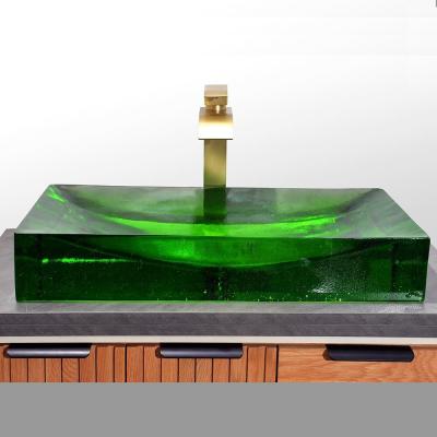 China Stunning Glazed Glass Basin Sink 1 Hole Design For Stylish Bathrooms Te koop