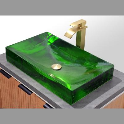 中国 Glazed Glass Bathroom Wash Basins With Pop Up Waste Hotel Bathroom Project 販売のため