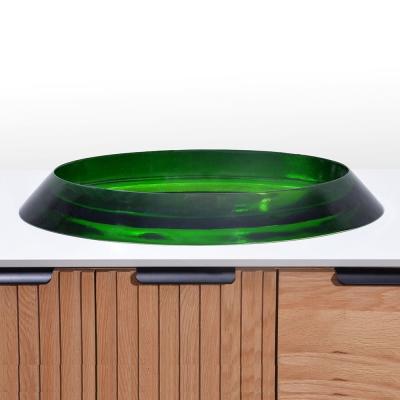 China Semi - Embedded Oval Glazed Glass Vessel Basins Green Glass Bowl Sink for sale