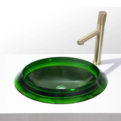 China Modern Style Bathroom Wash Basins Semi Embedded Oval Shape Glazed Glass Sinks for sale