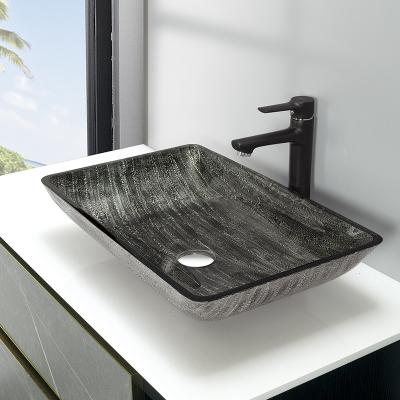 China 12mm Bathroom Wash Basins 16.5 Inch Art Rectangular Tempered Glass Sink Bowl for sale