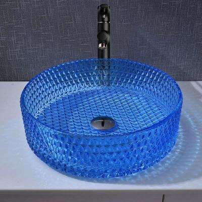 China Round 120mm Bathroom Wash Basin Glass Type Blue Colour Crystal Diamond for sale