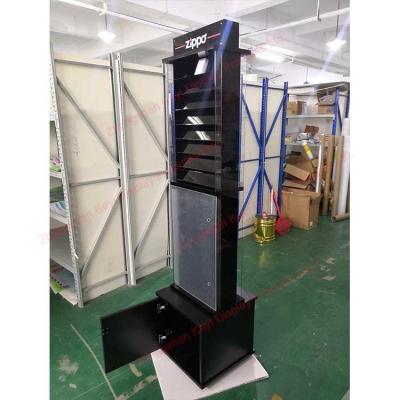 China Floor Standing Rotating Zippo Lighter Display Case With Storage Cabinet for sale