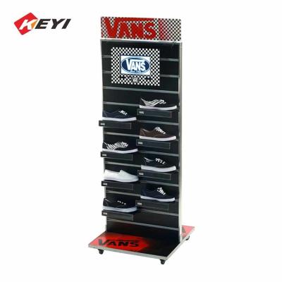 China Double Sided floor Slatwall Shoe Display Rack With 4 Caster for sale