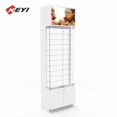 China Optical Shop Floor Standing Wood And Glass Sunglass Display Cabinet With Lock for sale