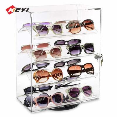 China Counter Top Rotating Eyewear Stand Lockable Clear Acrylic Sunglass Display Case for sale
