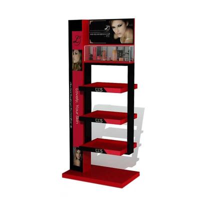 China New Product Custom Cosmetics Store Floor 3 Tier Metal Shelf Makeup Display Stand for sale