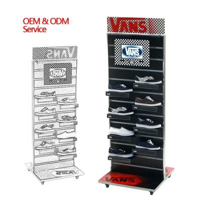 China Made In China OEM Double Sided Slat Wall Retail Shoe Display Rack With 4 Wheel for sale
