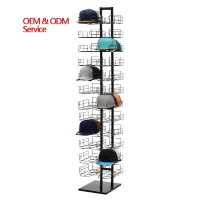 China Floor Standing Metal Tower Hat Display stand with 12 wire cap Shelves for sale