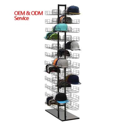 China Free Standing Double Sided Metal Wire Baseball Cap Shelves Floor Hat Display Rack for sale