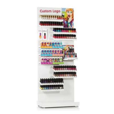 China Floor Standing Metal Gel Nail Polish Display Stand with Shelves for sale