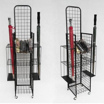 China Customized Pop Pos Floor Umbrella Stand Metal Wire Basket Display Rack for sale