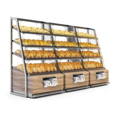 China Customize Bakeshop Fitting Display Furniture Glass Showcase Retail Bread Stand Bakery Display Cabinet for sale