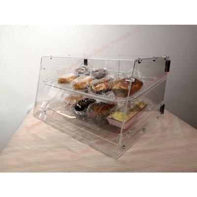China Bakery Counter Top Clear Acrylic Bread Display Case - 2 Tray And Magnetic Suction Door for sale