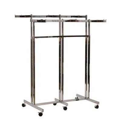 China Adjustable Double Pole Chrome Clothing Display Rack With 6 Wheel for sale