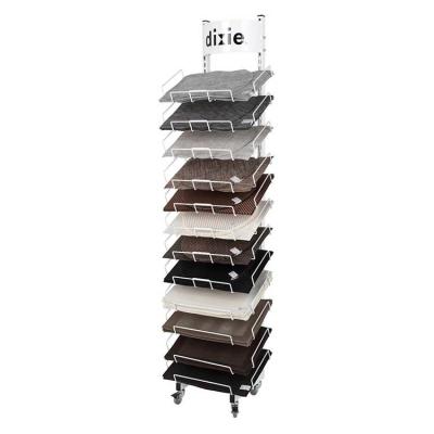 Китай Adjustable Wire Shelf Floor Standing Metal Placemat Display Stand With 4 Wheel продается