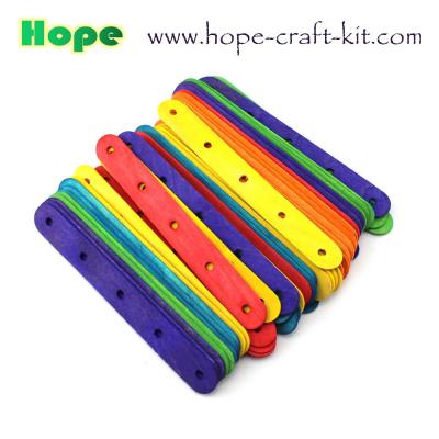 China Natural wood color, asst colors wooden craft sticks with holes for hobbies and children DIY hand-craft for sale