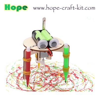 China Kids Scientific DIY  Toys Wooden Color Smart Graffiti Doodling Robots Easy Assembly for STEM physics Education OEM ODM for sale
