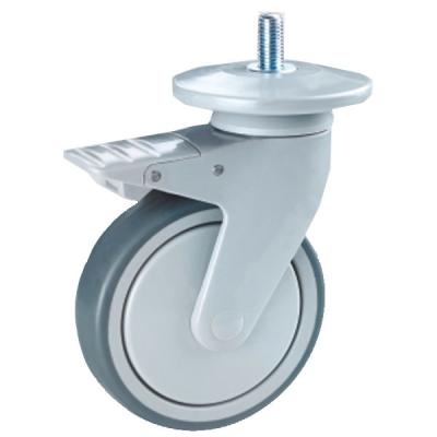 China 4 Inch Thermoplastic Rubber Medical Casters Wheel Ball Bearing With Brake for sale