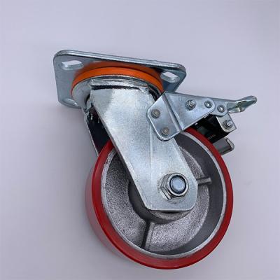 China 6 Inch Heavy Duty Caster with Red Polyurethane on Steel Wheels for sale
