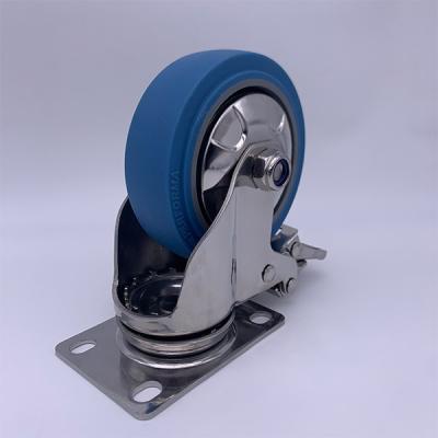 China 5 Inch Locking Caster Wheels Blue TPR Rubber Tread for sale