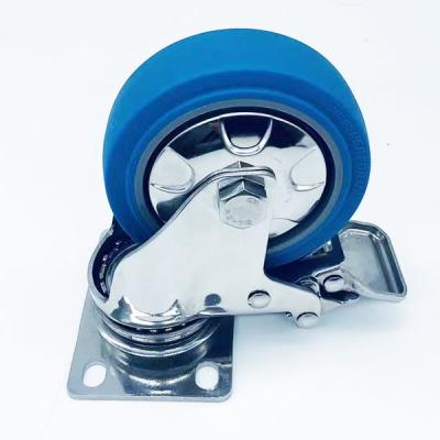 China 5 Inch Blue SS Frame Swivel Rotate Brake Caster for sale