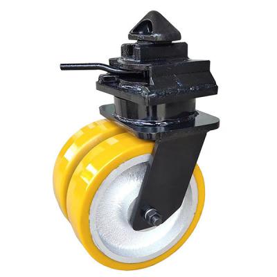 China 12 Inch PU Yellow Container Casters Wheel With Brake for sale