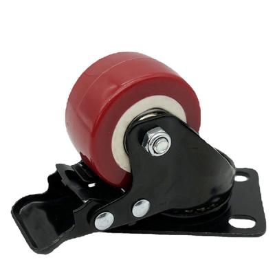 China 2 Inch Red Polyurethane Swivel Light Duty Caster Wheels with brake for sale