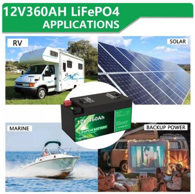 China 12V 360Ah 280AH LiFePO4 Battery Pack 12.8V 4608Wh Rechargeable RV Car Battery 4000+ Deep Cycles for sale