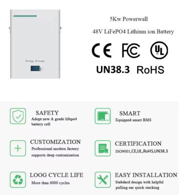 Китай Силовая стена Lifepo4 аккумуляторная батарея 48v 5kw 10kw 100ah 200ah Силовая стена Литий солнечная батарея для домашнего хранения энергии продается
