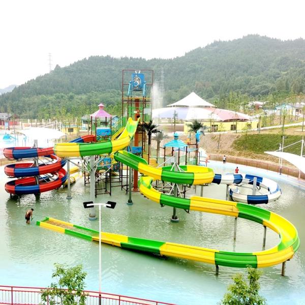 Quality Family Friendly Fiberglass  Outdoor Water Playground With Water Slides For All Ages for sale