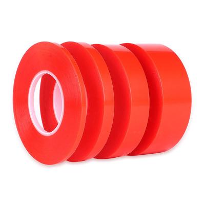 China Adhesive MOPP Double Sided PET Tape Heat Resistant Acrylic Glue Red Liner Clear Tape for sale