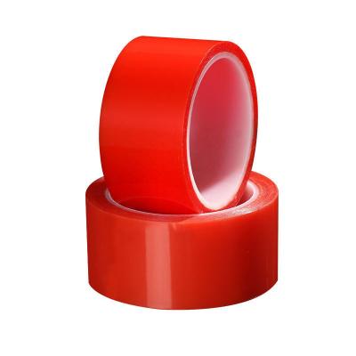 China Solvent Glue Double Sided PET Tape Red Liner Transparent MOPP Tape for sale