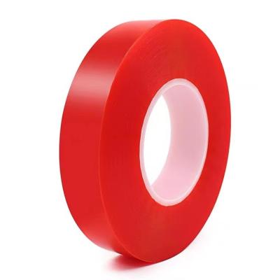 China Double Sided Pressure Sensitive Tape Red Film Transparent High Viscosity PET Tape for sale