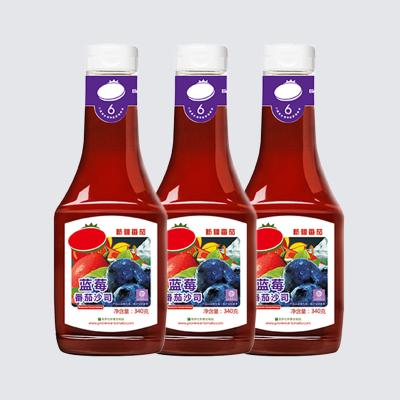 China Botella de ketchup de vidrio de 340 g OEM Botella de expresión de salsa de tomate en venta