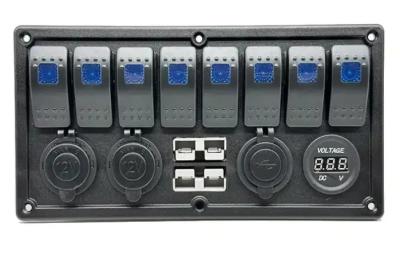 China 12V 8 Way Gang Rocker Switch Panel com W / 50A Dual Anderson Plugs Acessório Socket de alimentação & Dual USB à venda