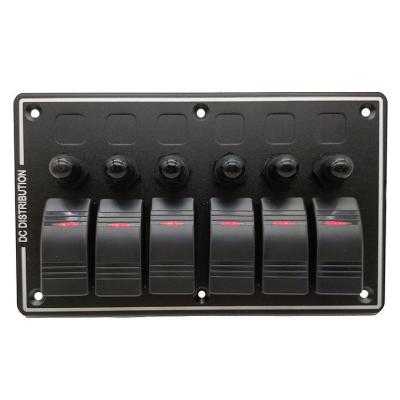 China DC 12V 6 Gang Rocker Switch Panel With Red Light LED For Car Boat for sale