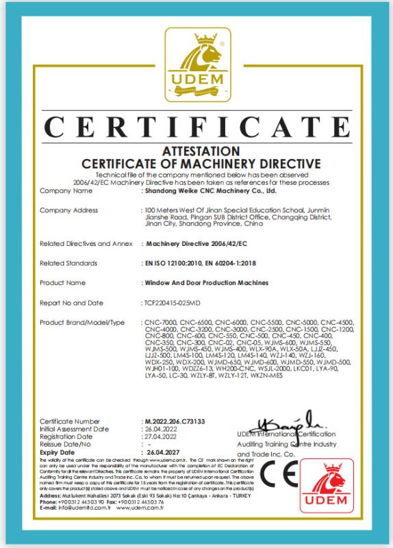 CE Certification - Shandong Weike CNC Machinery Co. LTD