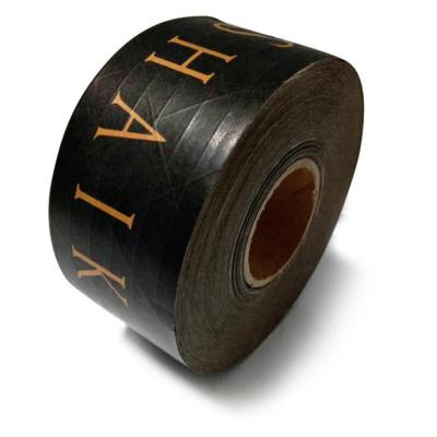 China ODM Black Printed Self Adhesive Brown Paper Tape Fiber Reinforced Gummed Tape for sale