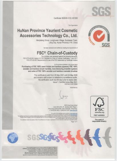 FSC - HuNan Province Yaurient Cosmetic Accessories Technology Co.，Ltd
