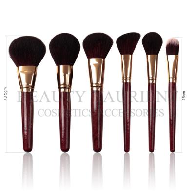 China Customizable Logo 7pcs Face Makeup Brush Set Red Wine Wooden Vegan Natural Hair for sale
