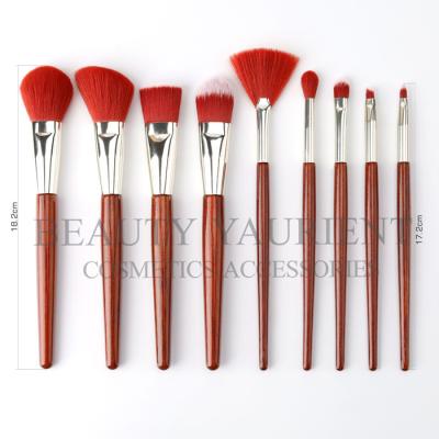 China Luxury 9Pieces Private Label Makeup Brushes Red Makeup Brush Set 20.3cm for sale