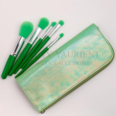 China 5pcs Makeup Brush And Bag Set  PBT Hair Green Handle Makeup Brushes for sale