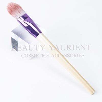 China 3tone PBT Hair Cosmetic Foundation Brush Pearl White Wooden Handle for sale