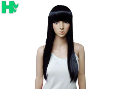 China Soft Long High Temperature Fiber Black Hair Wigs With Bangs 16 Inches for sale