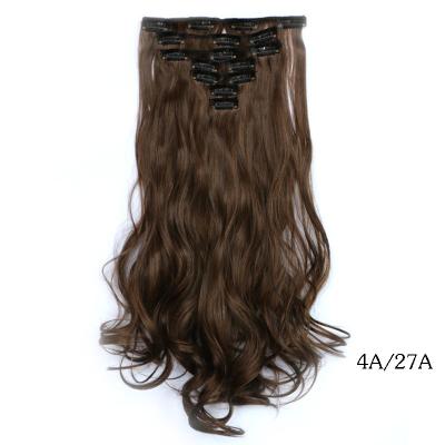 China Dark Brown Long Synthetic Clip In Hair Extensions Silky Straight Hair Weave for sale
