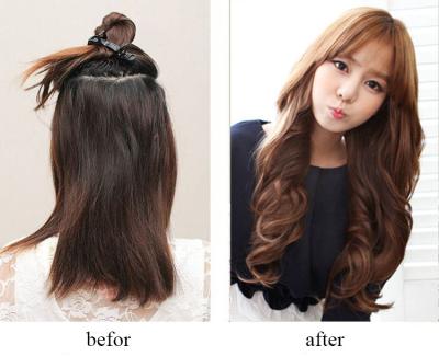 China Popular Golden Synthetic Clip In Hair Extensions Long Curly Hair Weft for sale